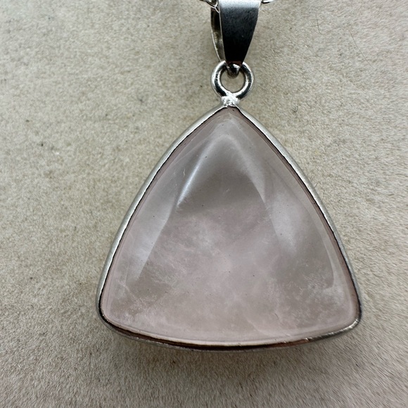 SOLD Triangle Rose Quartz Pendant Necklace on Box Chain - Picture 7 of 10